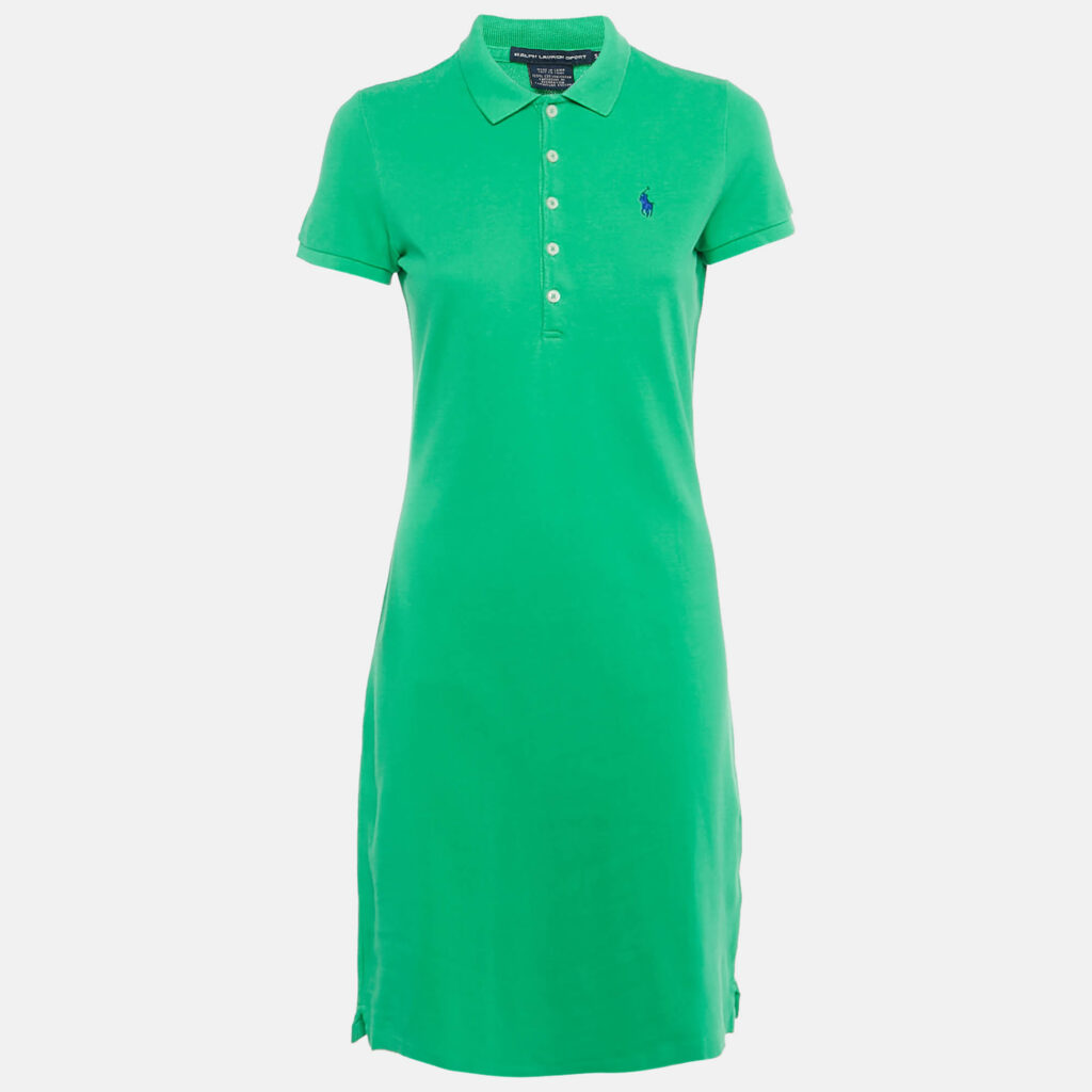 Ralph Lauren Sports Green Logo Embroidered Cotton Polo T-Shirt Dress S