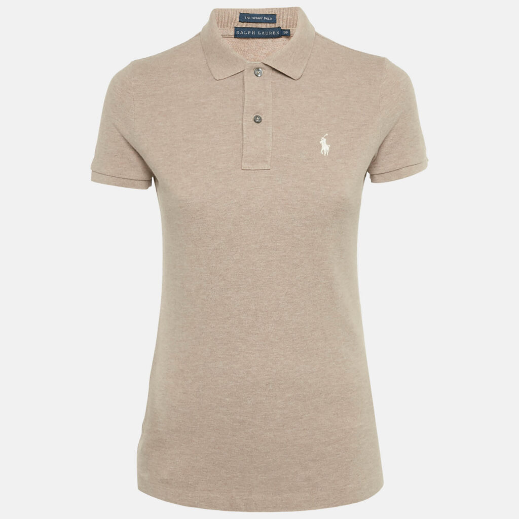 Ralph Lauren Brown Logo Embroidered Cotton Skinny Polo T-Shirt S