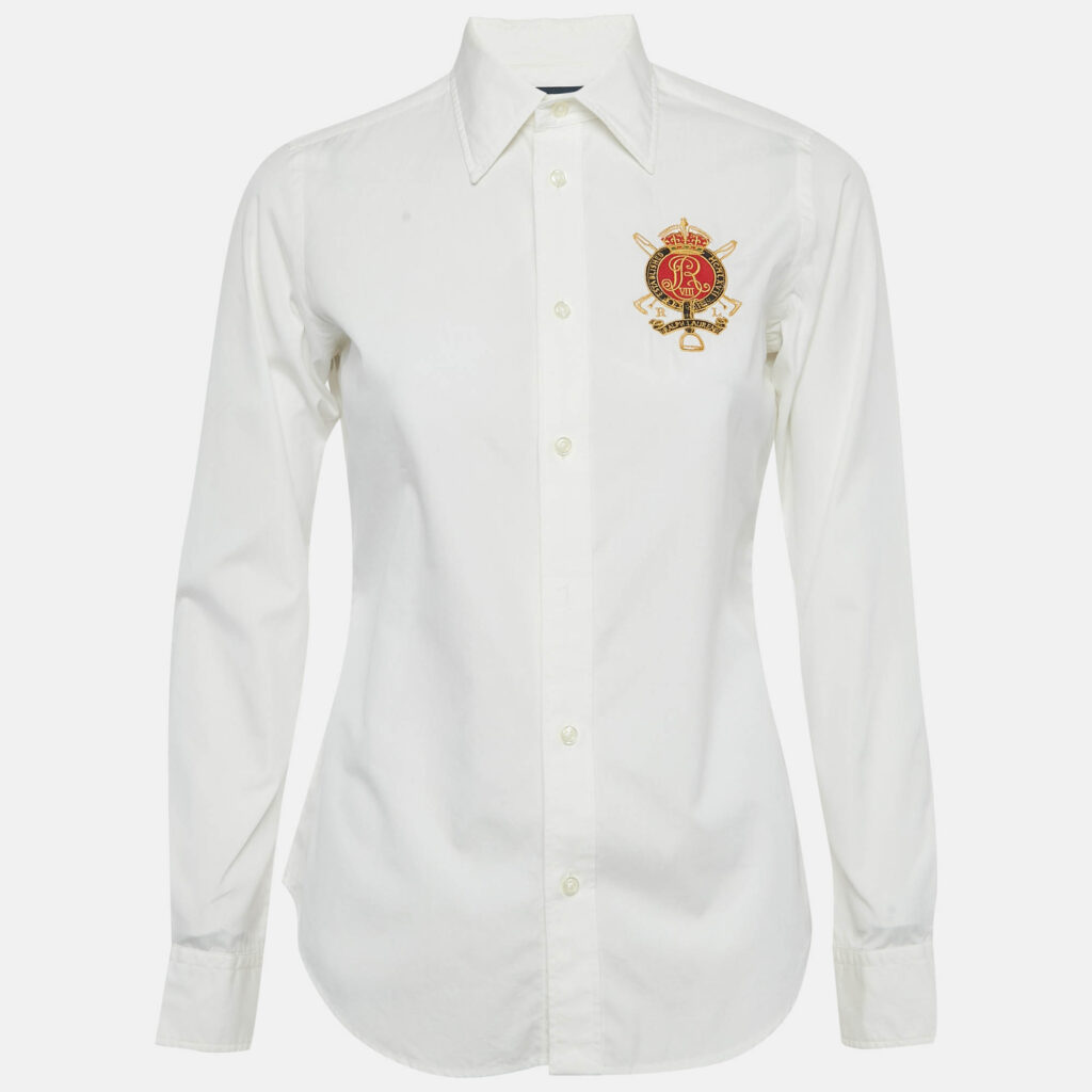 Ralph Lauren Sports White Logo Embroidered Cotton Tailored Shirt S