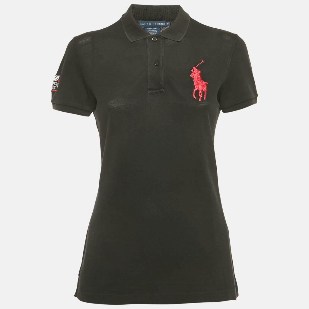 Ralph Lauren Black Logo Embroidered Cotton Polo T-Shirt M Ralph Lauren Black Logo Embroidered Cotton Polo T-Shirt M