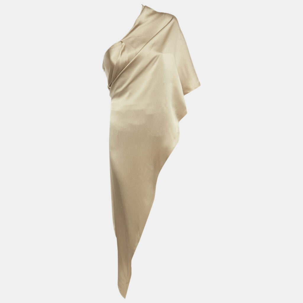 Ralph Lauren Gold Silk One Shoulder Asymmetric Detail Mackenzie Top M Ralph Lauren Gold Silk One Shoulder Asymmetric Detail Mackenzie Top M
