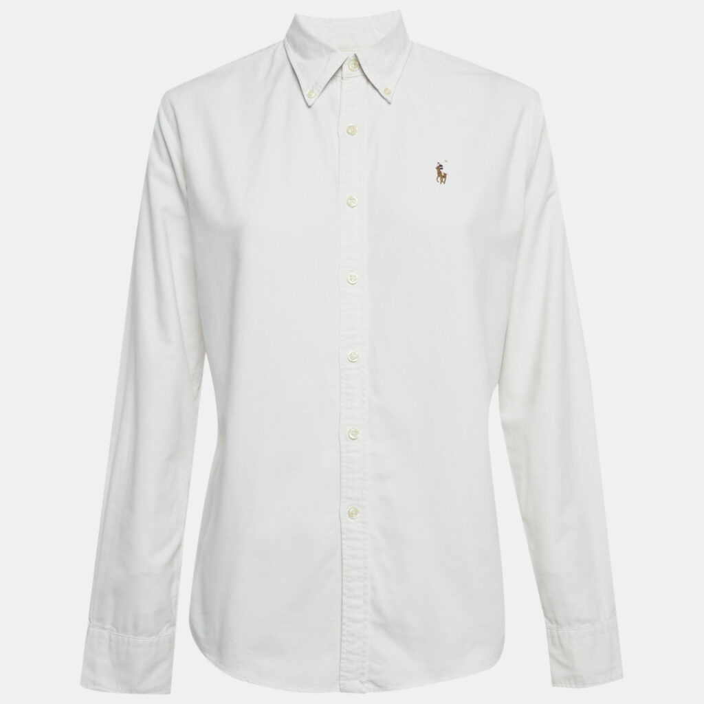 Ralph Lauren White Logo Embroidered Cotton Shirt L Ralph Lauren White Logo Embroidered Cotton Shirt L