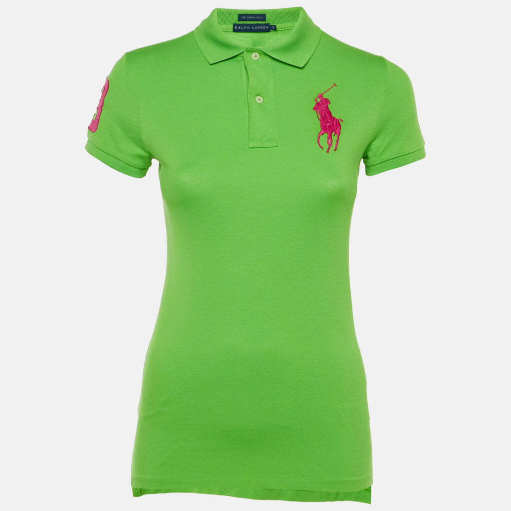 Ralph Lauren Green Logo Cotton The Skinny Polo T-Shirt S