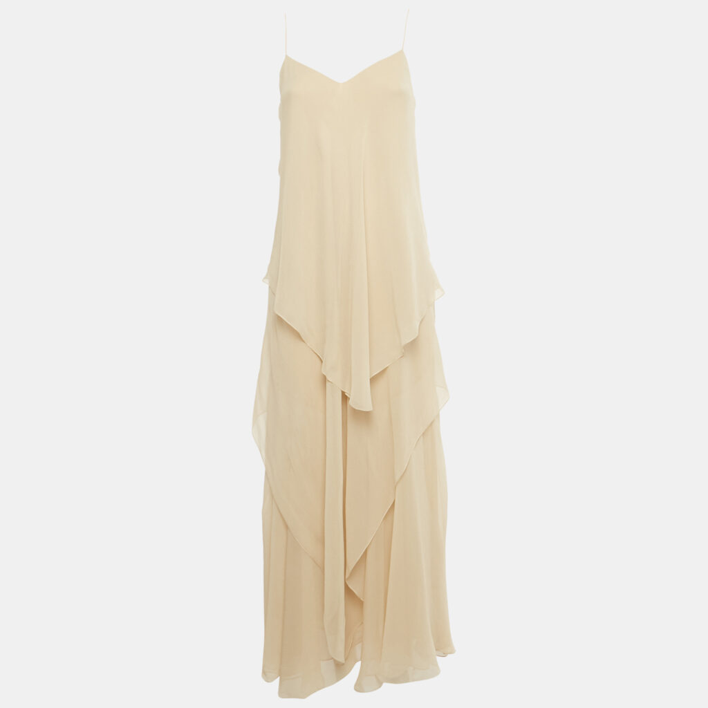 Ralph Lauren Beige Tulle Silk Ruffle Detail Maxi Dress S Ralph Lauren Beige Tulle Silk Ruffle Detail Maxi Dress S