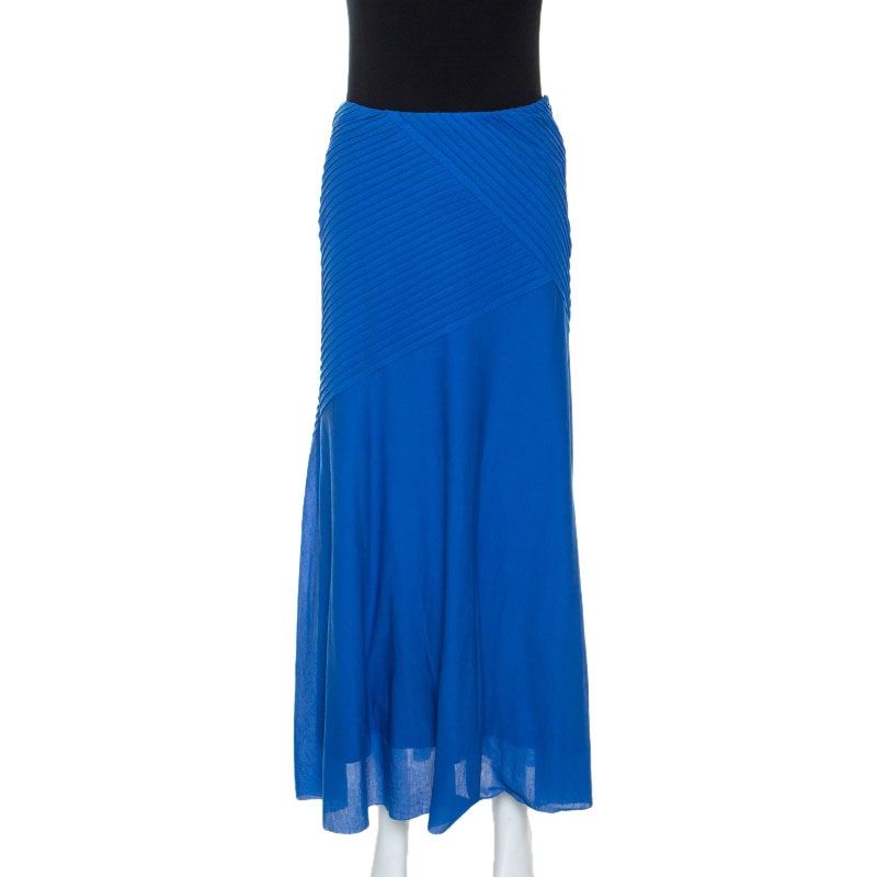 Ralph Lauren Blue Cotton Pintuck Detail Maxi Skirt S Ralph Lauren Blue Cotton Pintuck Detail Maxi Skirt S