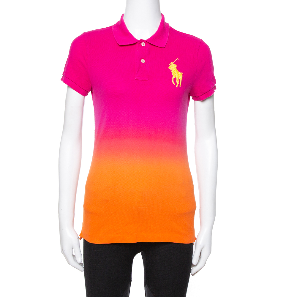 Ralph Lauren Pink Ombre Cotton Pique Skinny Polo T-Shirt M Ralph Lauren Pink Ombre Cotton Pique Skinny Polo T-Shirt M