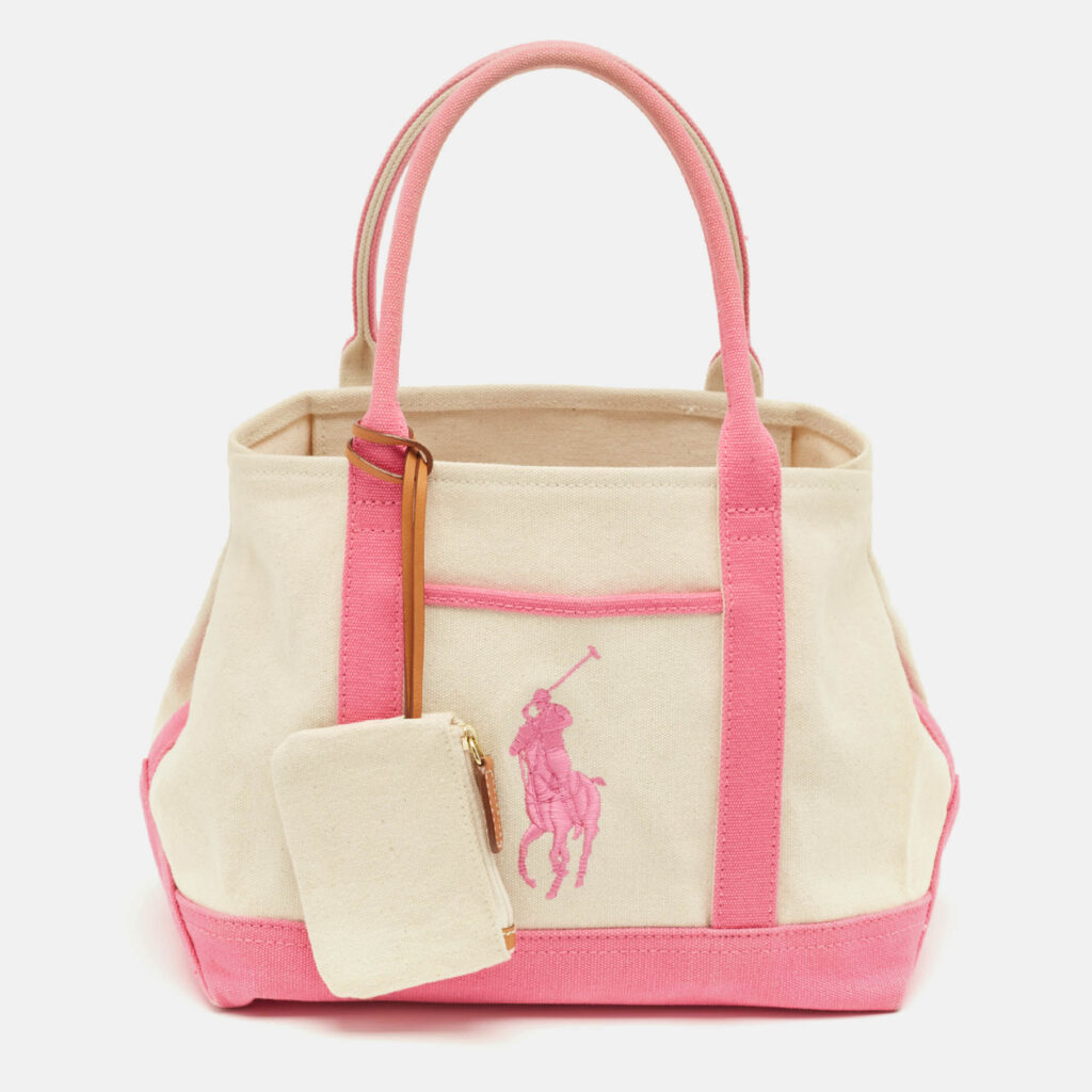Ralph Lauren Pink/Ivory Canvas Tote Ralph Lauren Pink/Ivory Canvas Tote