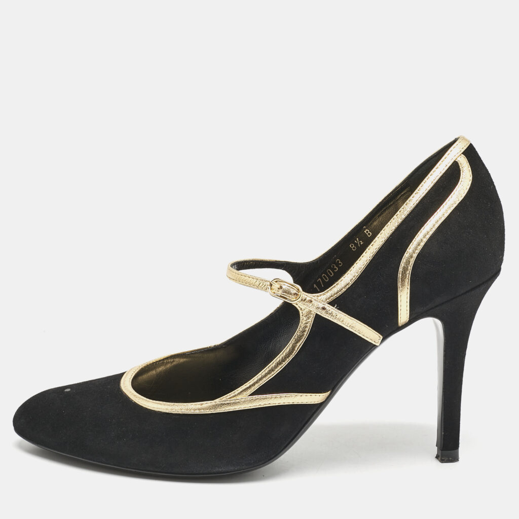 Ralph Lauren Black/Gold Leather and Suede Mary Jane Pumps Size 38.5 Ralph Lauren Black/Gold Leather and Suede Mary Jane Pumps Size 38.5