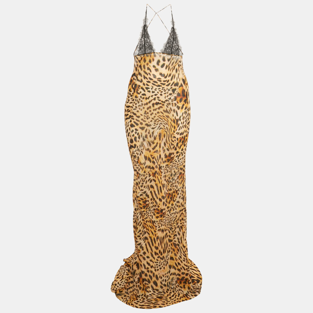Rat & Boa Brown /Black Animal Print Crepe & Lace AKima Slip Dress L