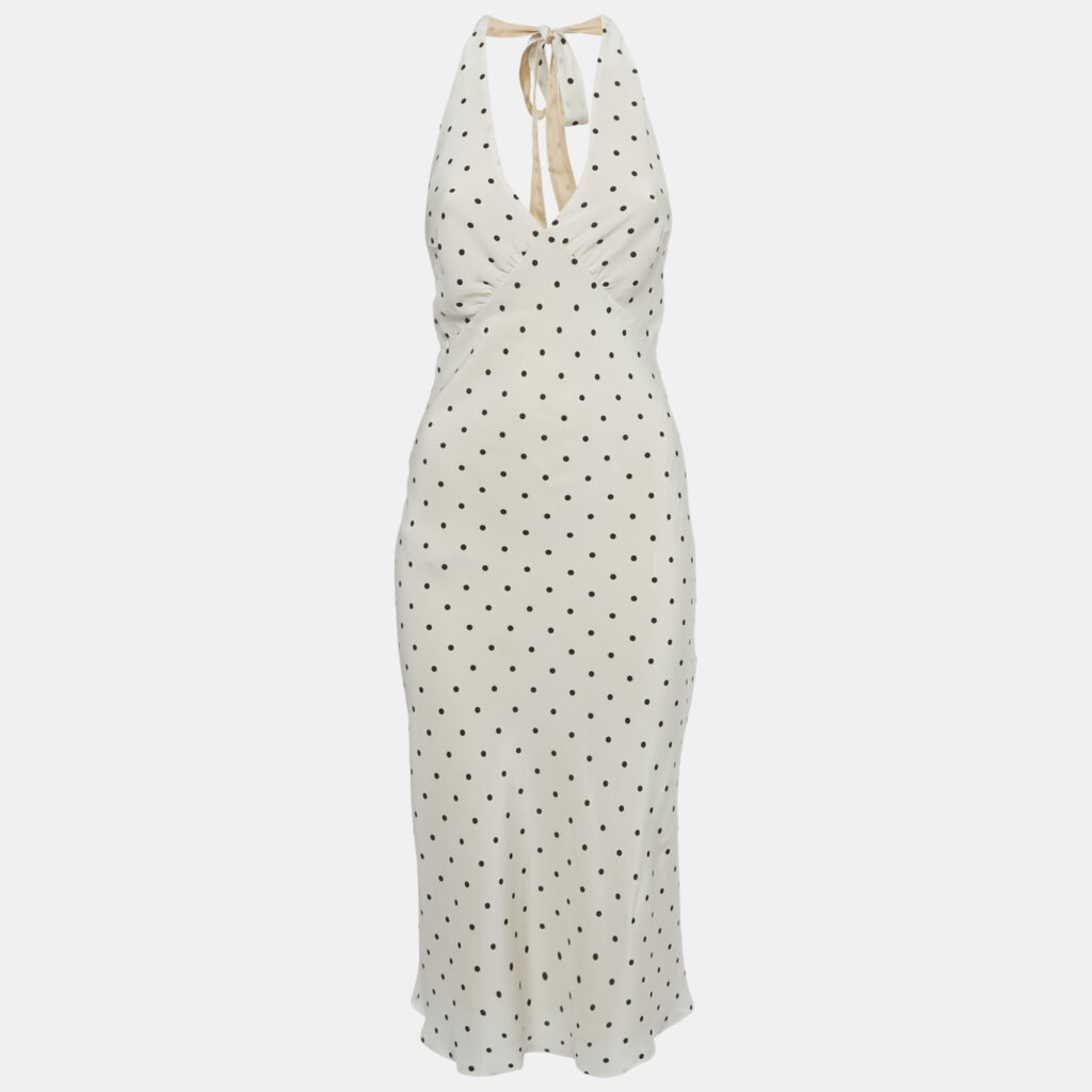 luxury-women-realisation-par-used-clothes-p1202675-002.jpg Réalisation Par White Polka Dot Silk Tie Up Halter Neck Dress S