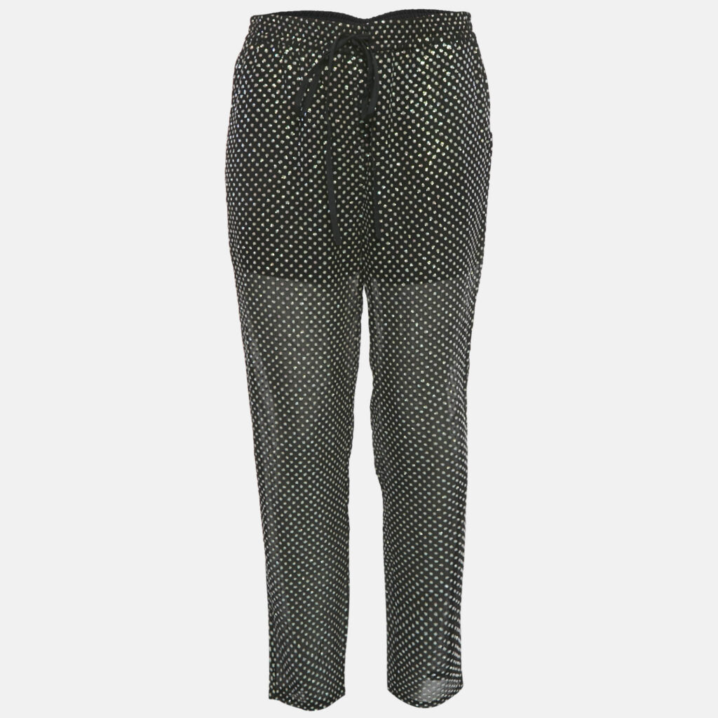 RED Valentino Black Sheer Silk Sequin Drawstring Pants M