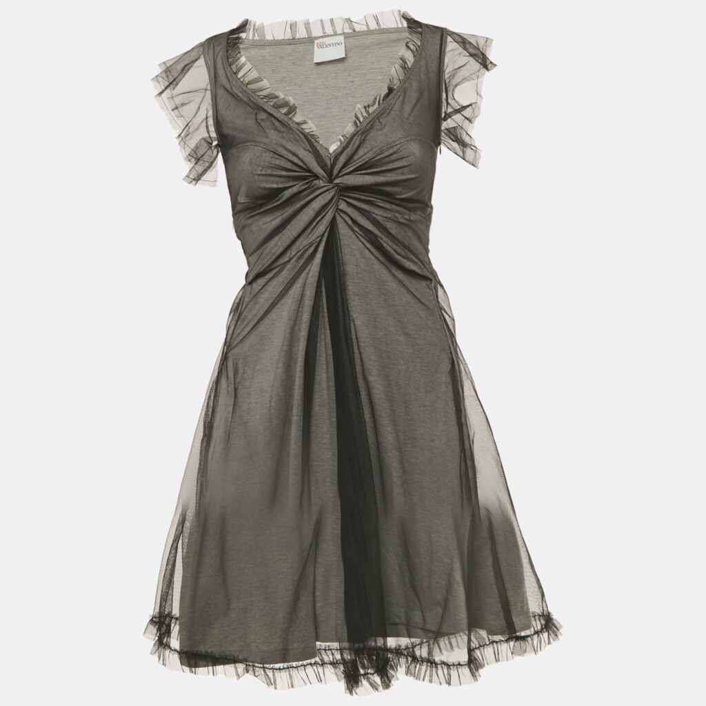 RED Valentino Grey Tulle Sleeveless Mini Dress S