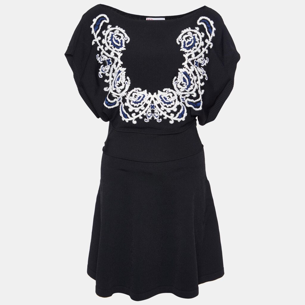 RED Valentino Black Embroidered knit Mini Dress S RED Valentino Black Embroidered knit Mini Dress S