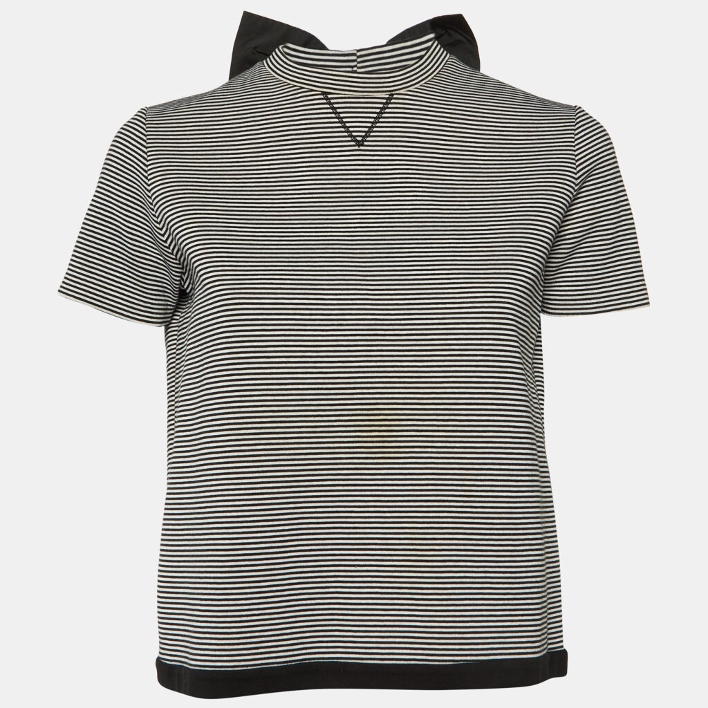 RED Valentino Monochrome Striped Bow Detail T-Shirt M