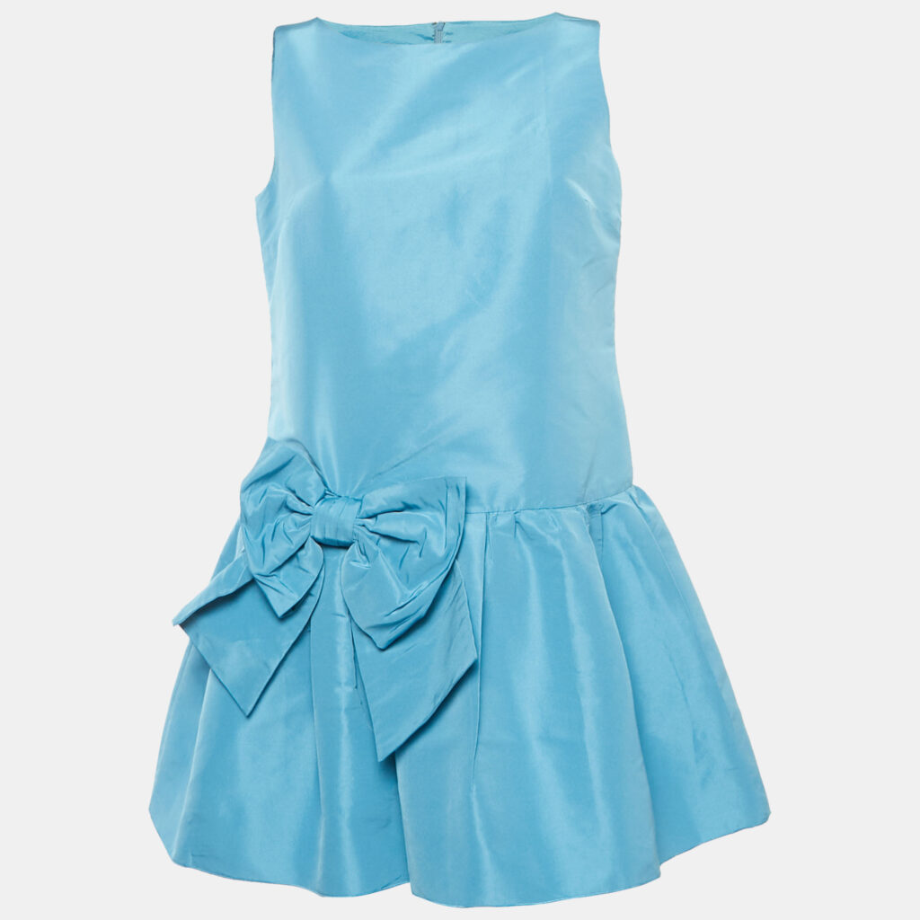 RED Valentino Blue Synthetic Bow Detail Flounce Mini Dress M