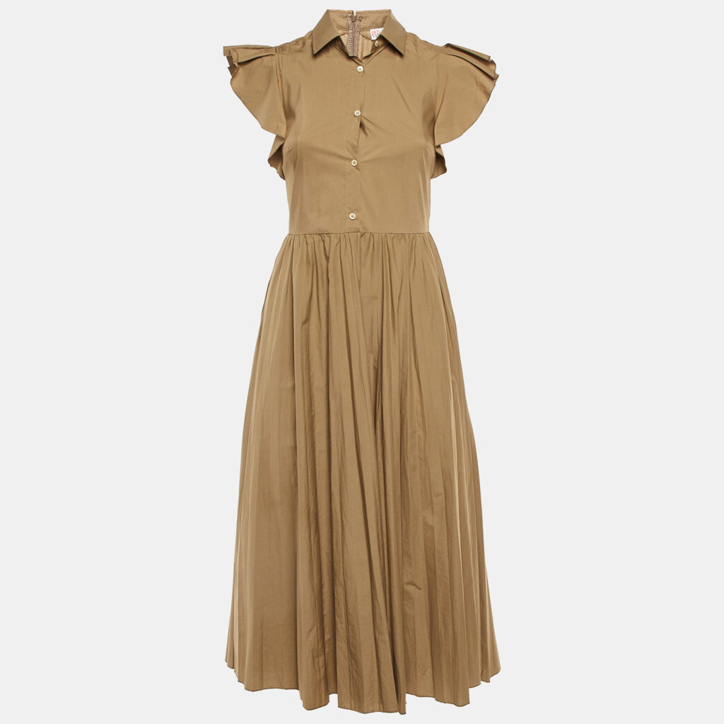 RED Valentino Khaki Brown Cotton Flared Midi Dress S RED Valentino Khaki Brown Cotton Flared Midi Dress S