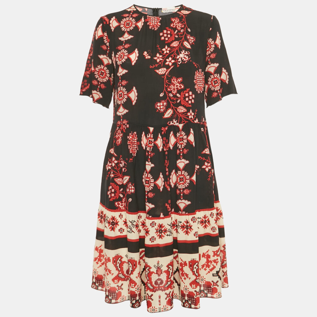 RED Valentino Black /Red Printed Silk Short Dress M RED Valentino Black /Red Printed Silk Short Dress M