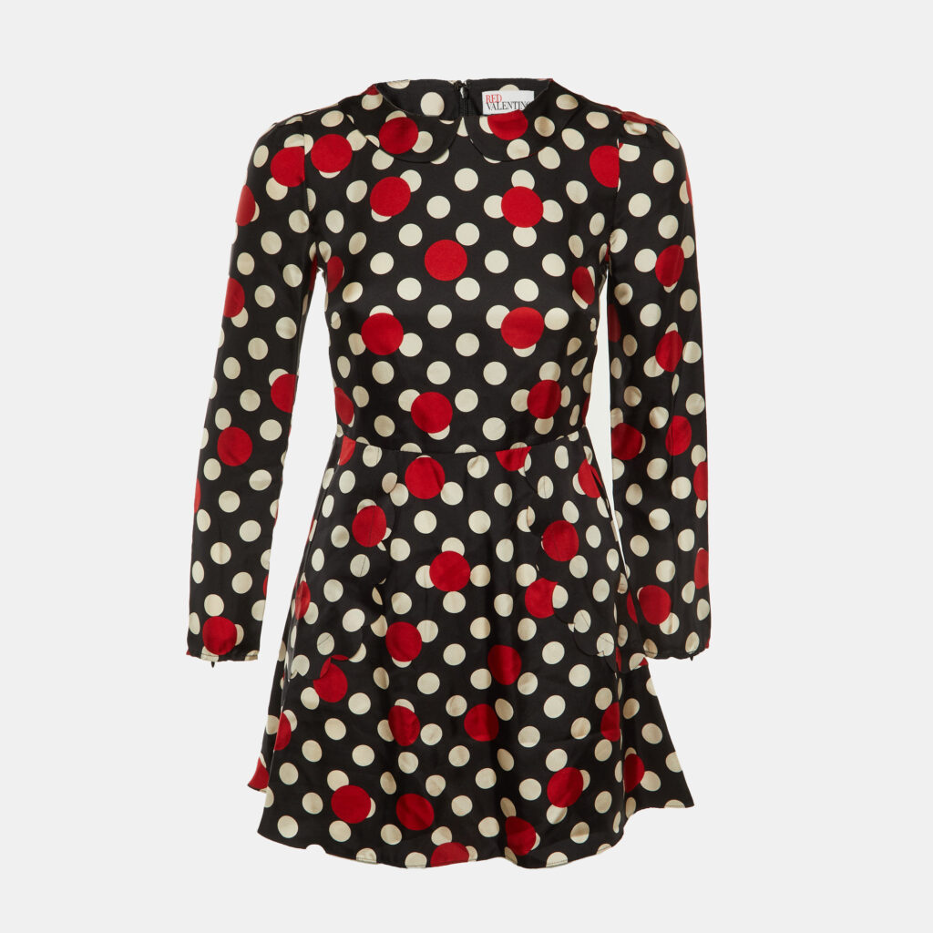 RED Valentino Black Polka Dot Print Silk Mini Dress S