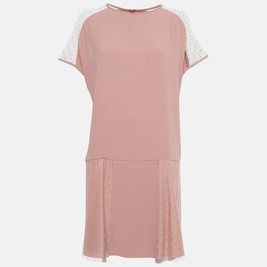 RED Valentino Pink Crepe Mesh Detail Mini Dress L RED Valentino Pink Crepe Mesh Detail Mini Dress L