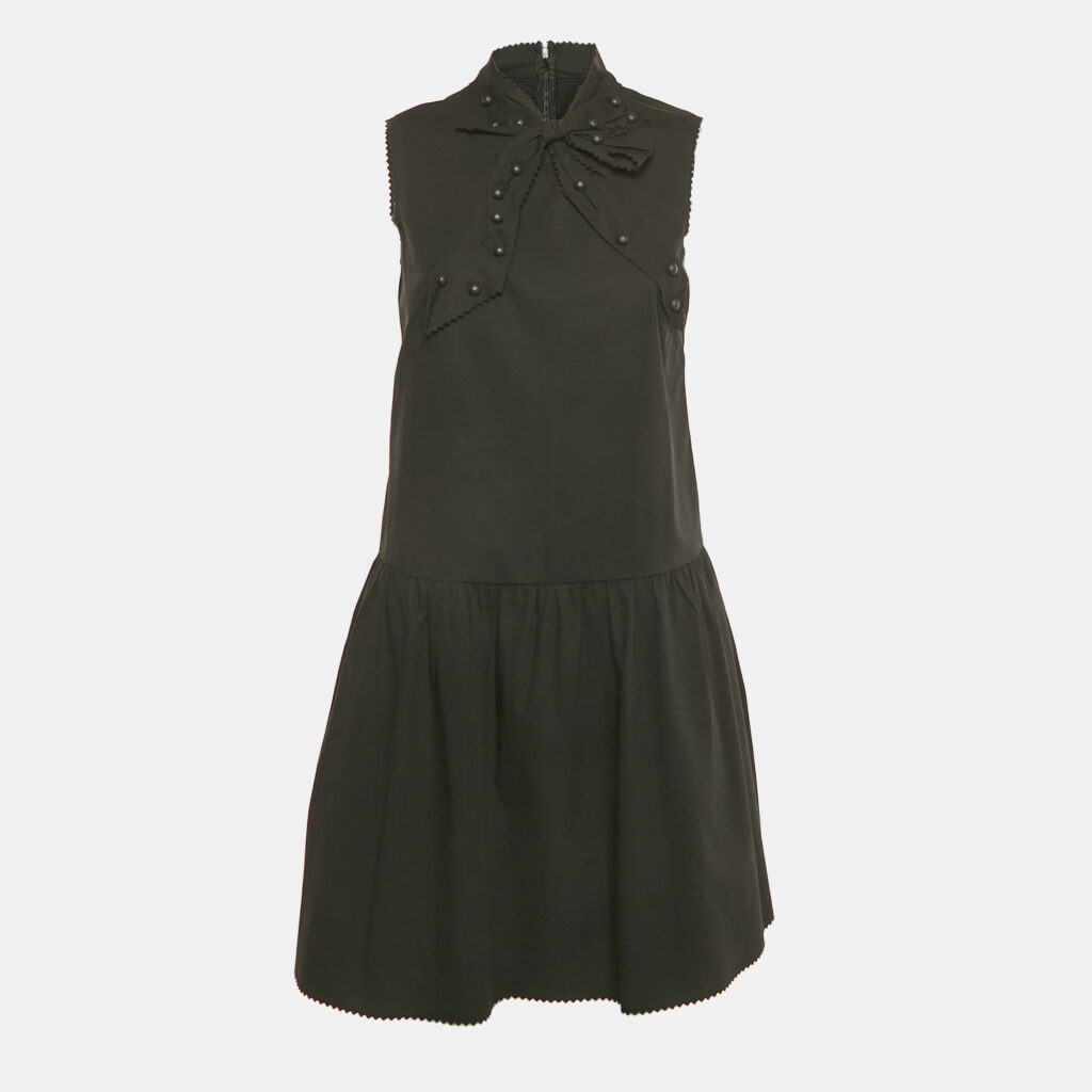 RED Valentino Black Poplin Bow Detail Drop-Waist Dress M