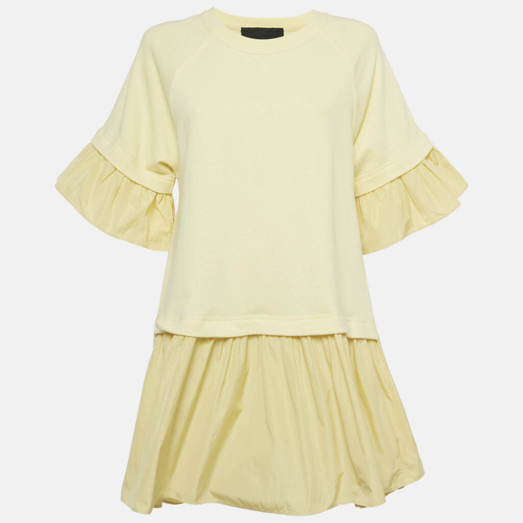 RED Valentino Yellow Cotton Jersey and Synthetic Asymmetric Dress XS