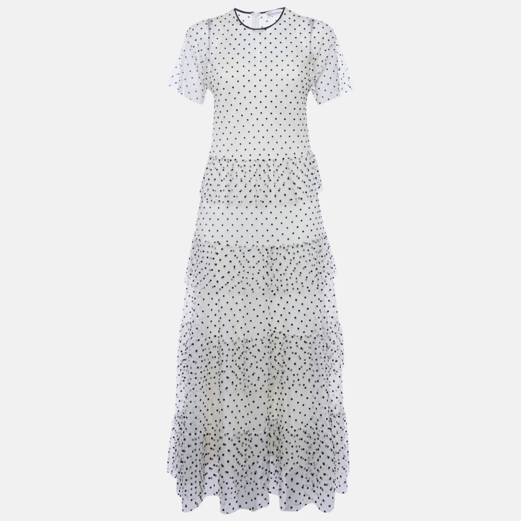 Red Valentino Cream Swiss Dot Tulle Layered Maxi Dress S