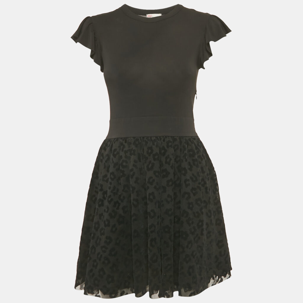 RED Valentino Black Jersey Flock Tulle Mini Dress S