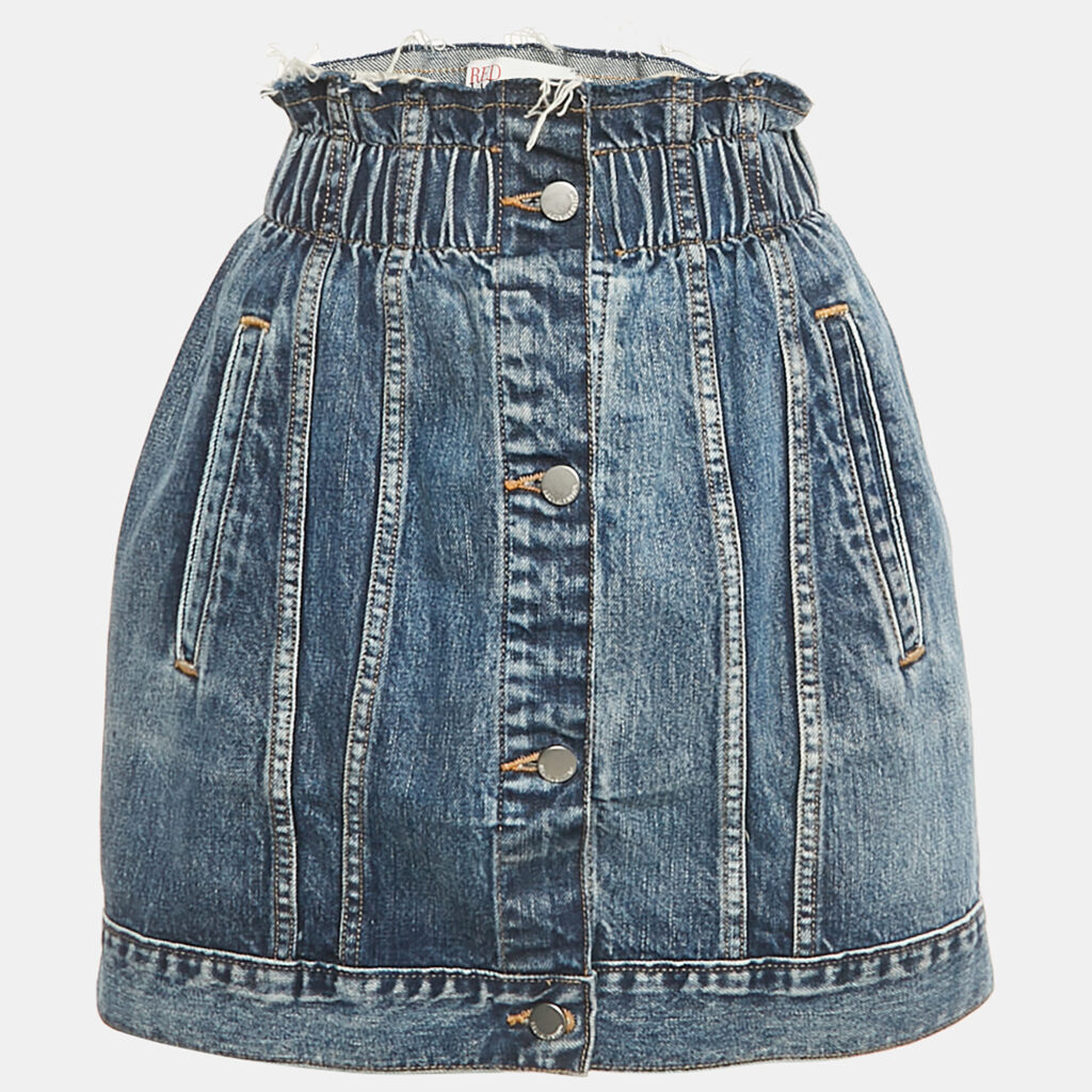 RED Valentino Blue Washed Frayed Denim Mini Skirt M Waist 27" RED Valentino Blue Washed Frayed Denim Mini Skirt M Waist 27"