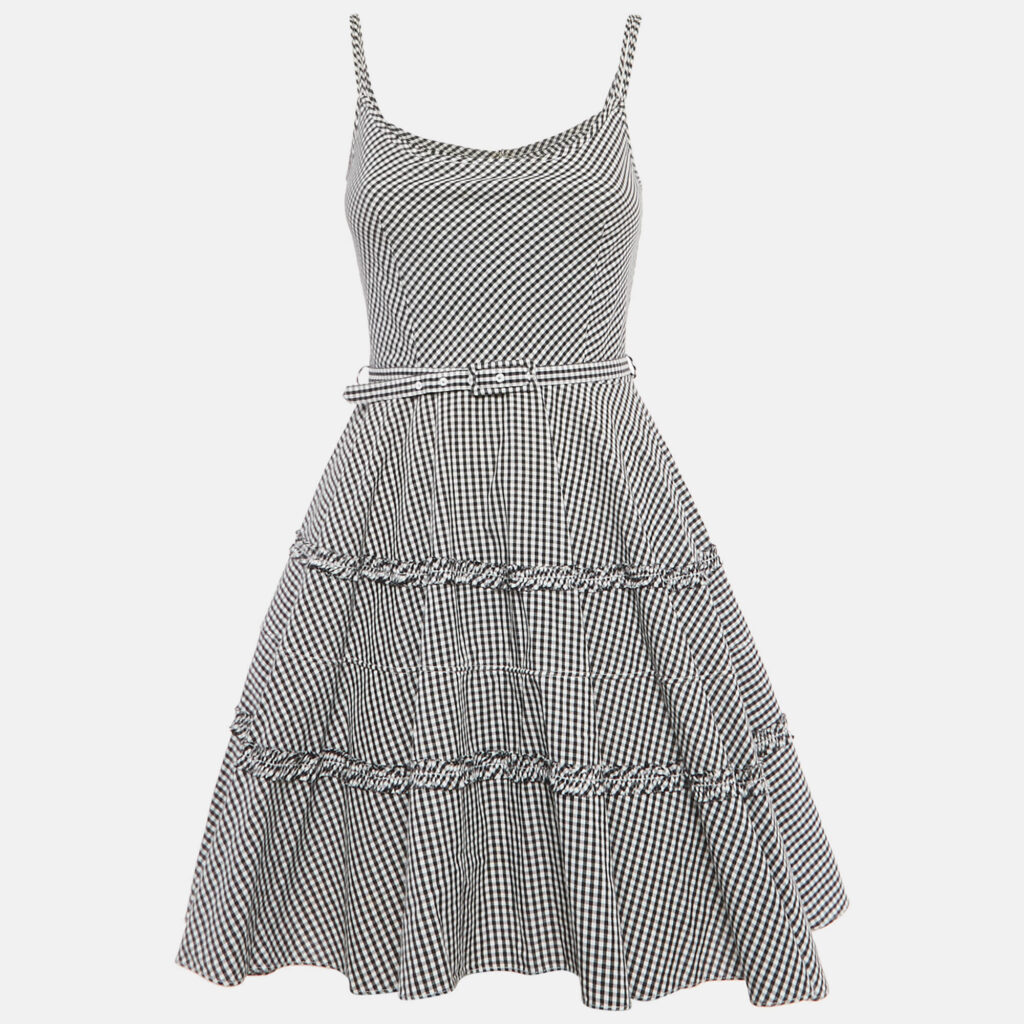 RED Valentino Grey /White Checkered Print Cotton Mini Dress S RED Valentino Grey /White Checkered Print Cotton Mini Dress S