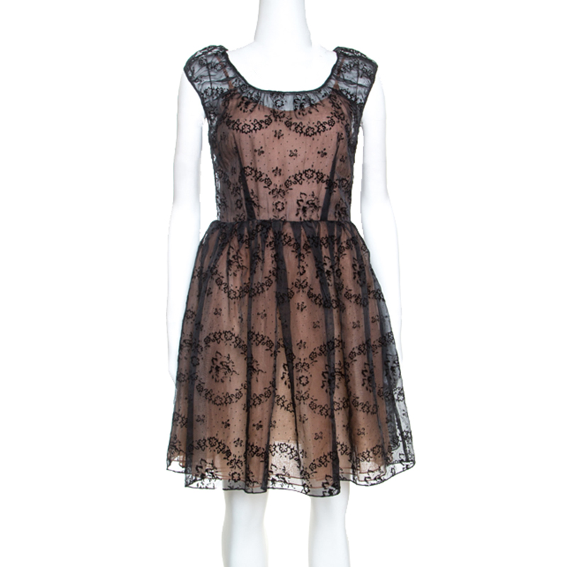 RED Valentino Black Floral Burnout Organza Short Dress S RED Valentino Black Floral Burnout Organza Short Dress S