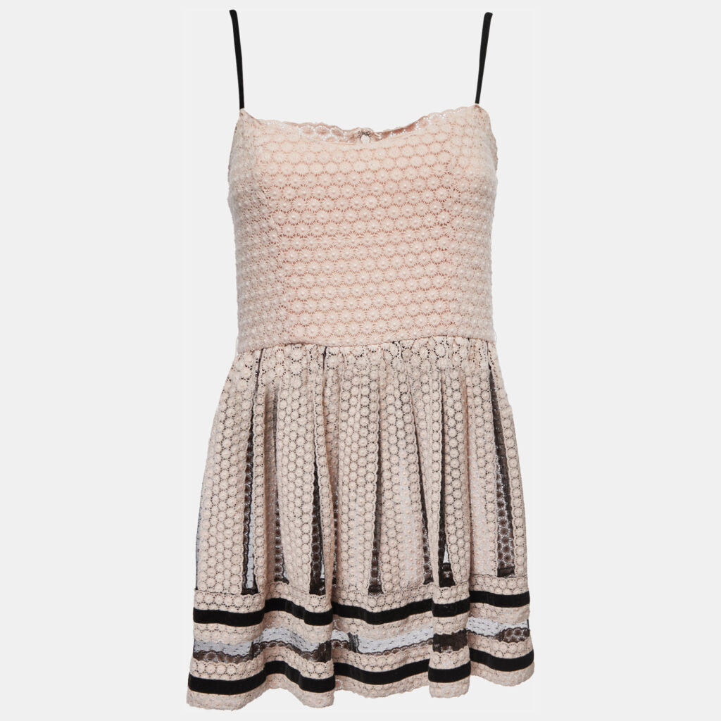 luxury-women-red-valentino-used-clothes-p834935-001-1.jpg RED Valentino Pink/Black Lace Velvet Trimmed Strappy Mini Dress M