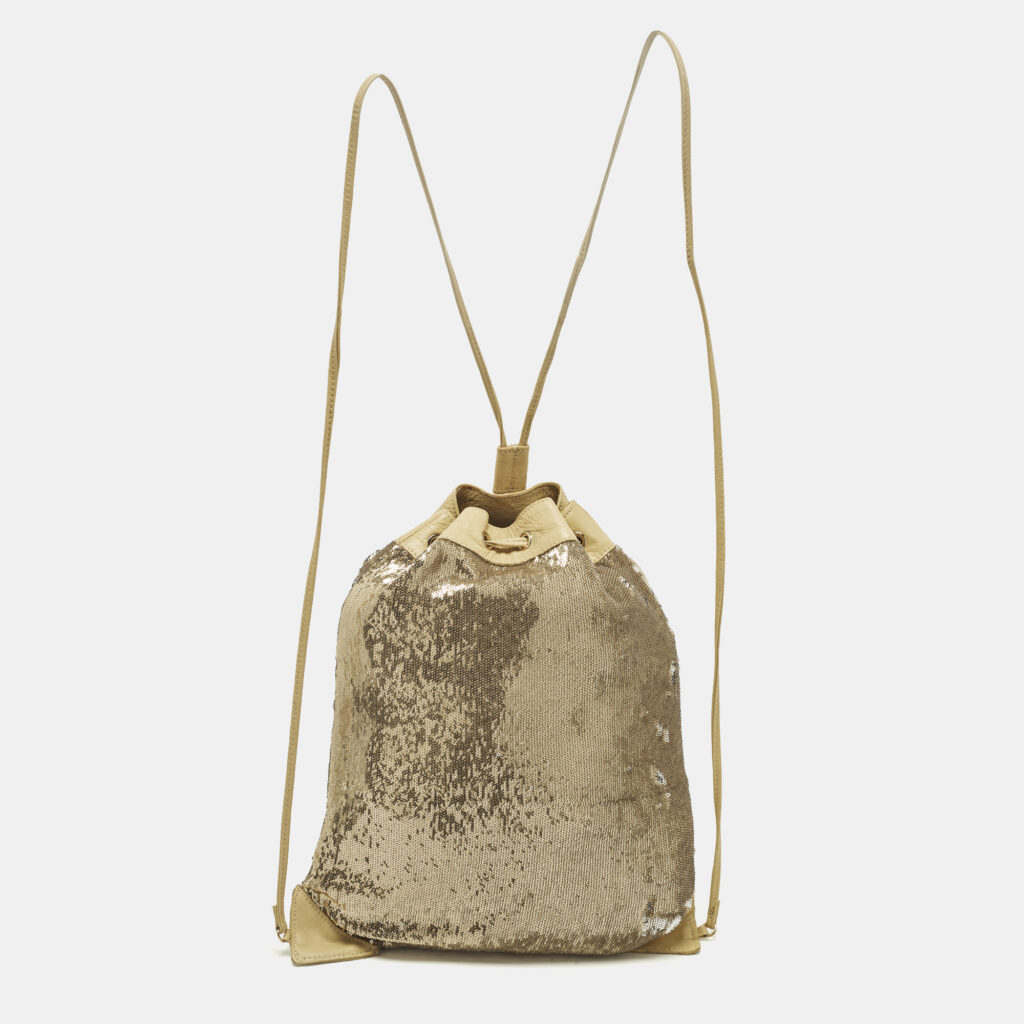 RED Valentino Small Gold/Cream Sequins Drawstring Backpack RED Valentino Small Gold/Cream Sequins Drawstring Backpack