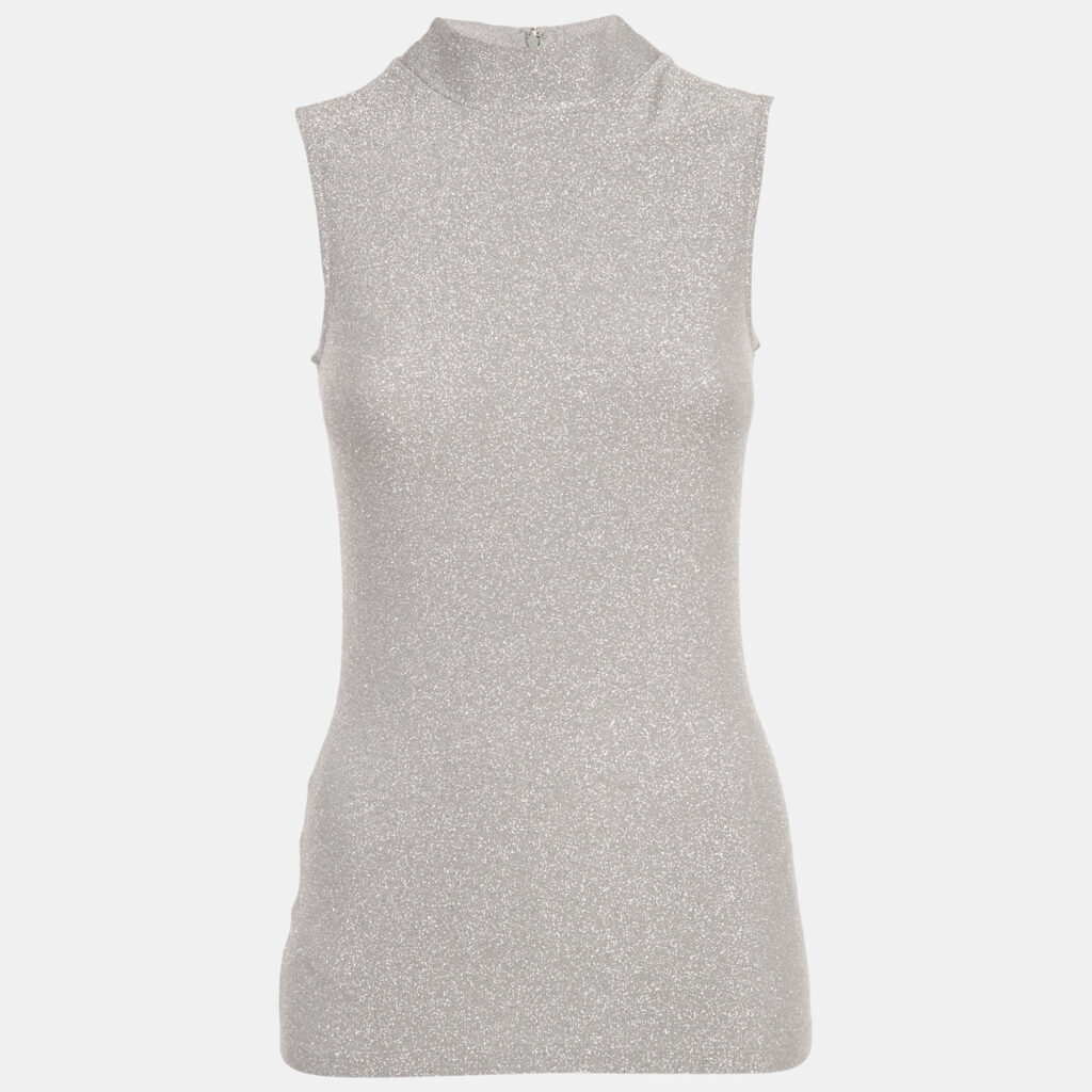 Reiss Silver Lurex Knit High Neck Aries Top XS