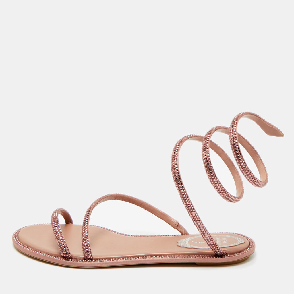 René Caovilla Pink Satin Cleo Ankle Wrap Flat Sandals Size 35 René Caovilla Pink Satin Cleo Ankle Wrap Flat Sandals Size 35