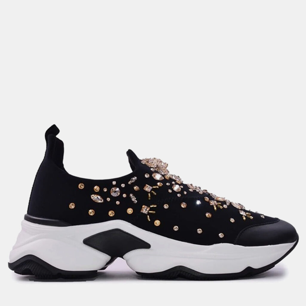 Rene Caovilla Fabric Crystal Black Leather Sneakers Rene Caovilla Fabric Crystal Black Leather Sneakers