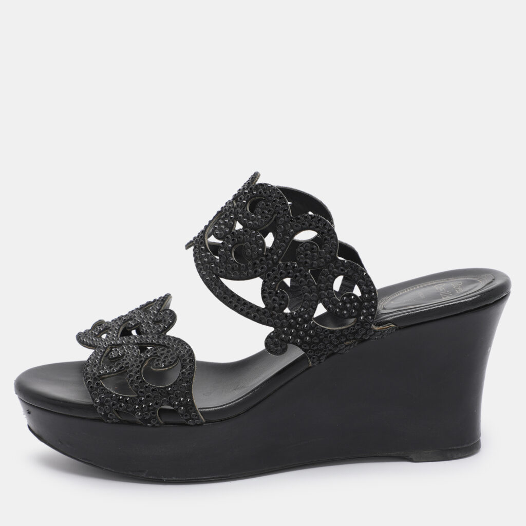 luxury-women-rene-caovilla-used-shoes-p1191204-010-1.jpg René Caovilla Black Rhinestone Embellished Suede Wedge Sandal Size 37
