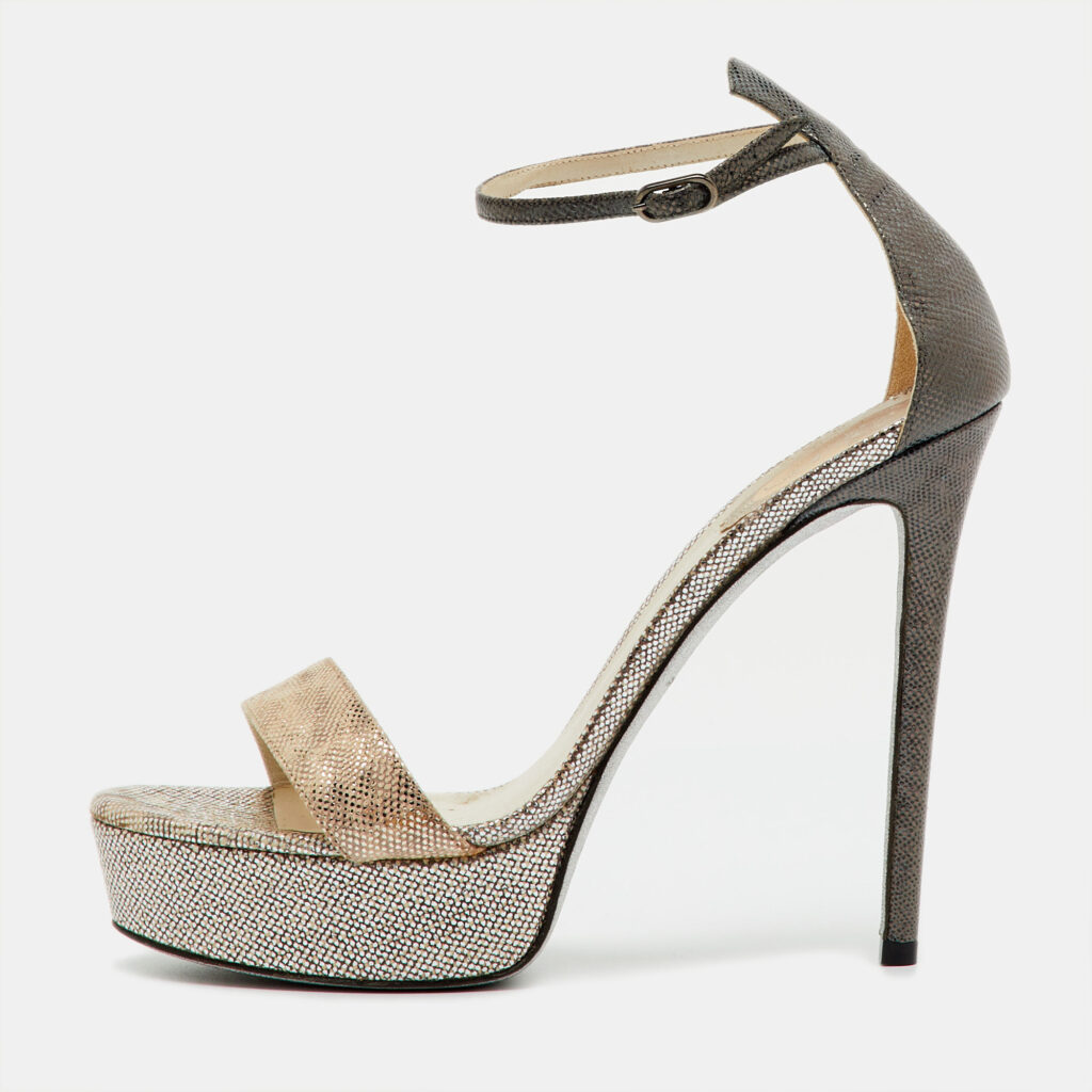 René Caovilla Metallic Leather Anastasia Ankle Strap Platform Sandals Size 39 René Caovilla Metallic Leather Anastasia Ankle Strap Platform Sandals Size 39