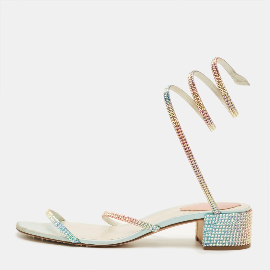 René Caovilla Cleo Size 38.5 Multicolor Satin Ankle Strap Sandals