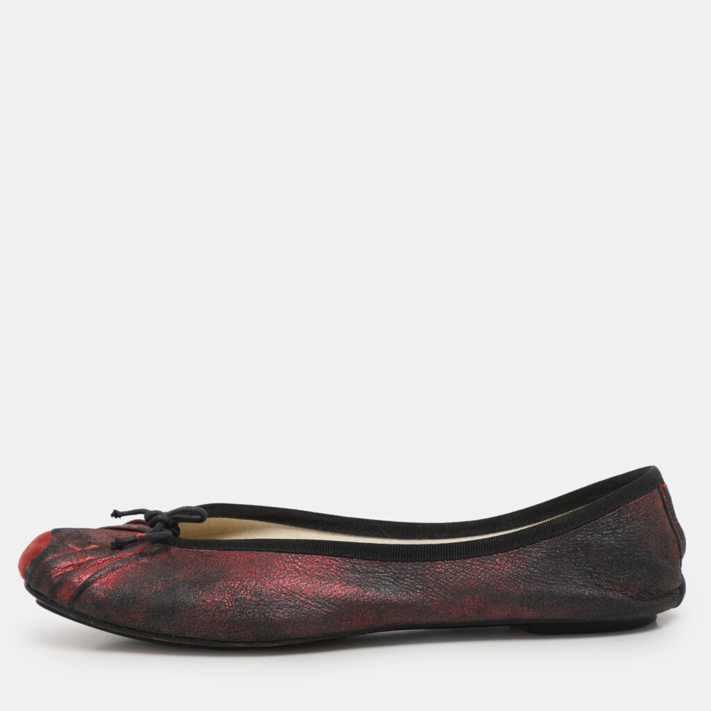 Repetto Black/Red Metallic Leather Bow Ballet Flats Size 39