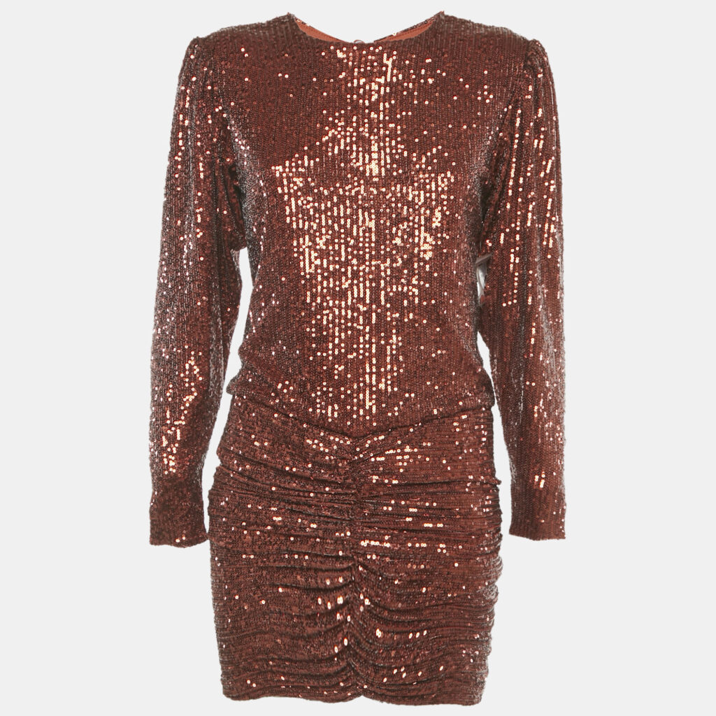 luxury-women-retrofete-new-clothes-p1219636-003-1.jpg Retrofete Brown Sequin Flynn Ruched Mini Dress S