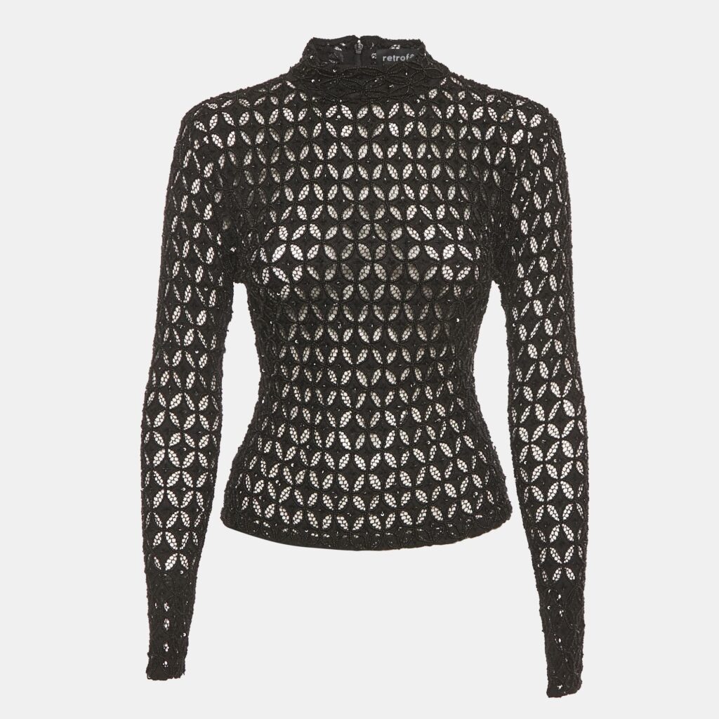 luxury-women-retrofete-used-clothes-p1224386-001-1.jpg Retrofete Black Beaded Mesh High Neck Top XS