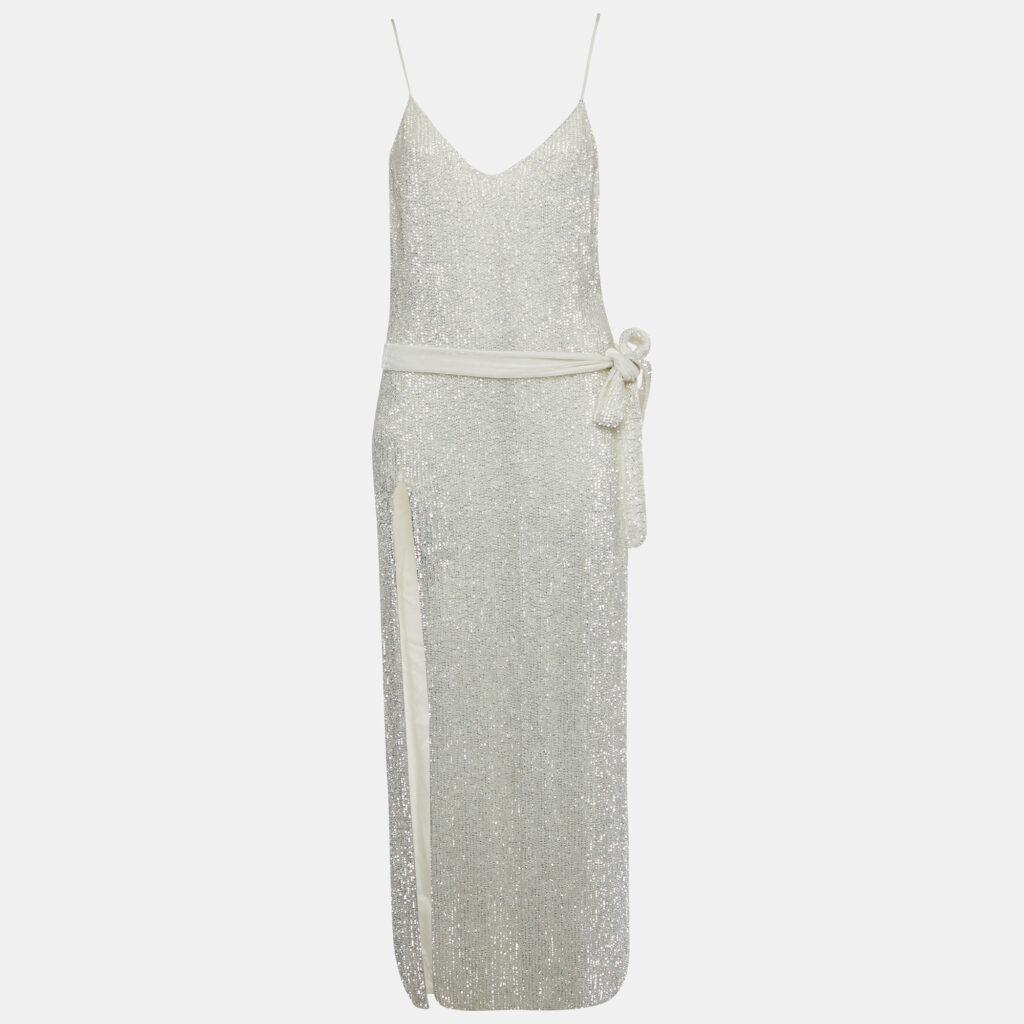 Retrofete White Sequin Embellished Maxi Dress S