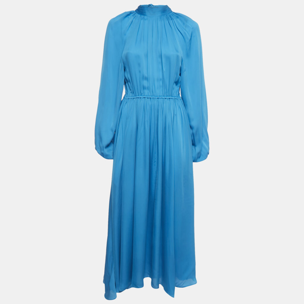 Rhode Blue Crepe Mock Neck Tie Up Midi Dress S Rhode Blue Crepe Mock Neck Tie Up Midi Dress S