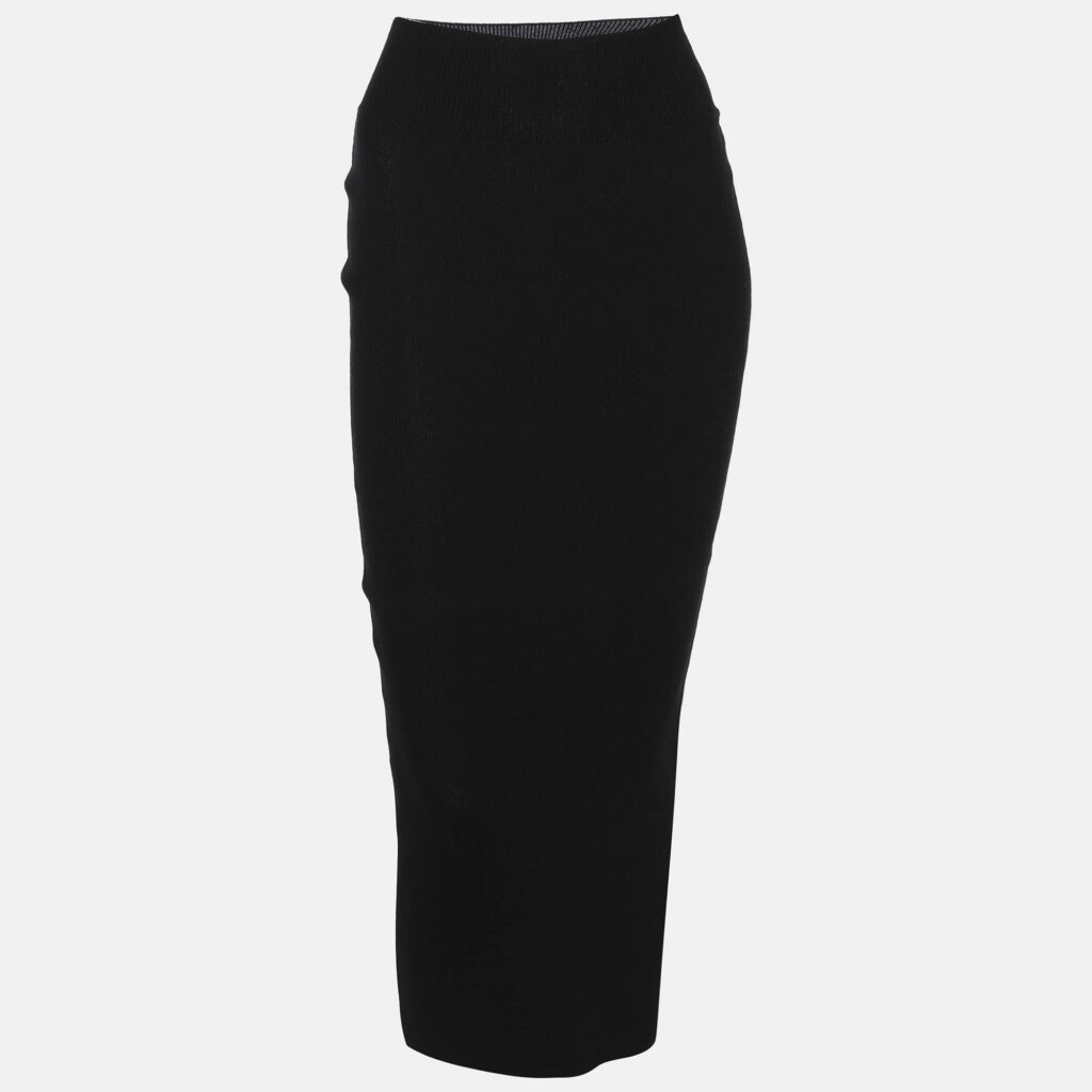 Rick Owens Black Rib-Knit Fitted Midi Skirt S Rick Owens Black Rib-Knit Fitted Midi Skirt S