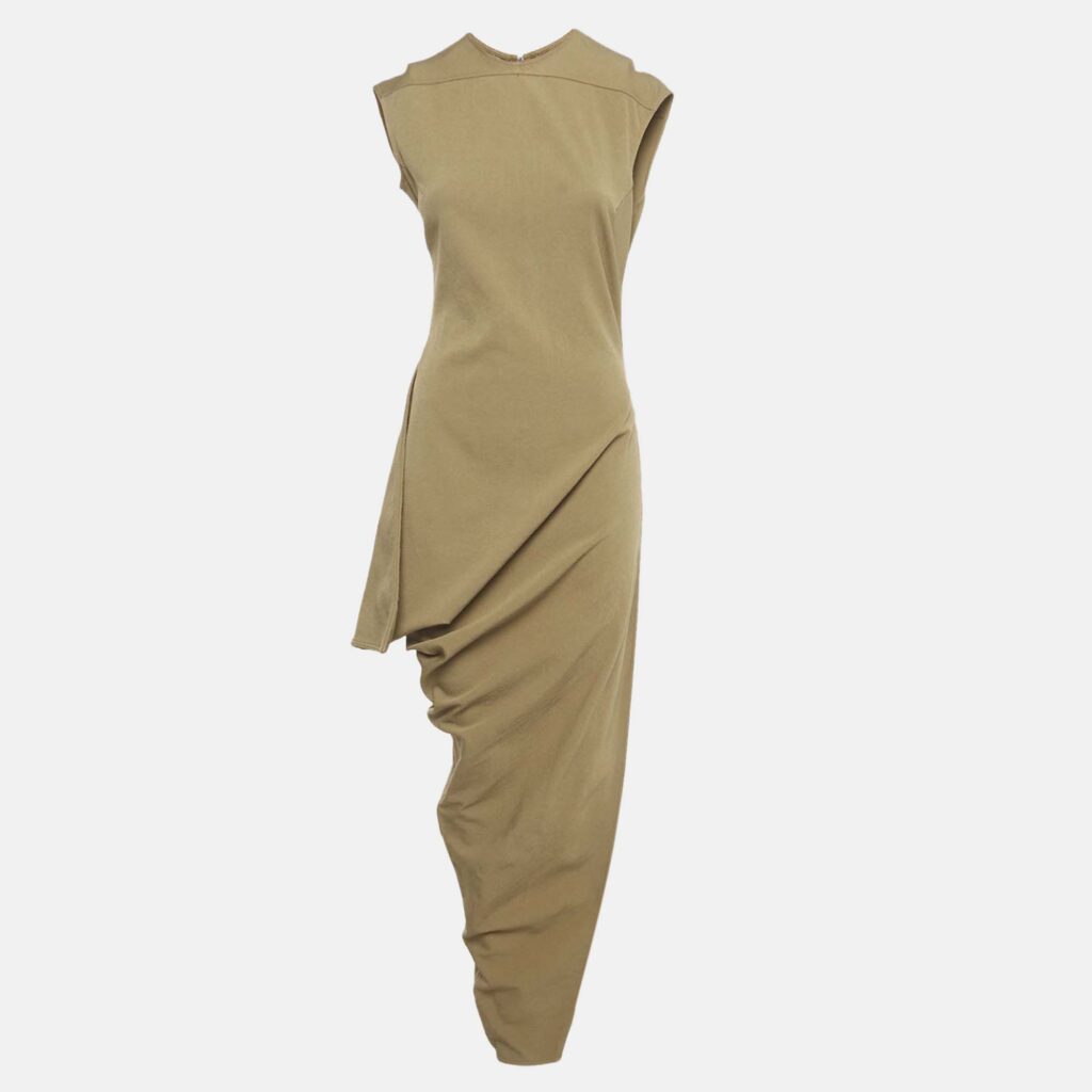 Rick Owens Green Stretch Cotton Asymmetric Midi Dress M Rick Owens Green Stretch Cotton Asymmetric Midi Dress M