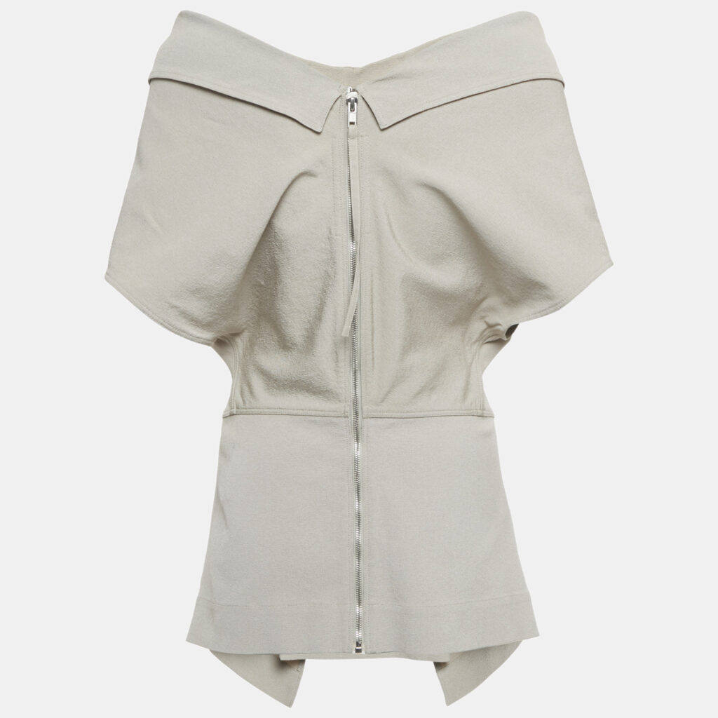 Rick Owens Pearl Green Zip-Up Off-Shoulder Top L