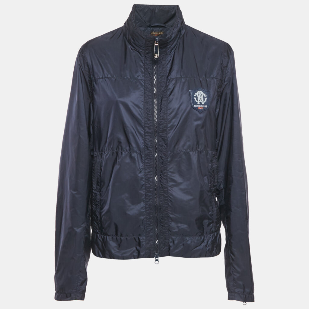 Roberto Cavalli Gym Blue Nylon Logo Applique Jacket M