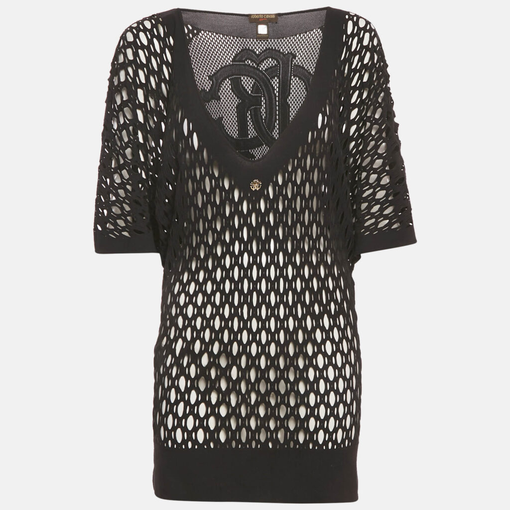 Roberto Cavalli Gym Black Mesh Jersey Top One Size