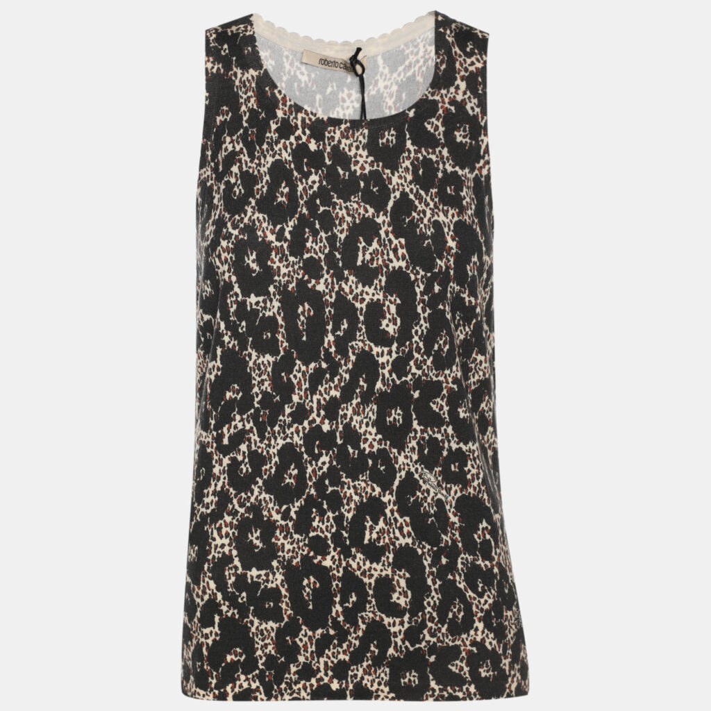 Roberto Cavalli Multicolor Animal Print Wool Blend Sleeveless Tops M Roberto Cavalli Multicolor Animal Print Wool Blend Sleeveless Tops M