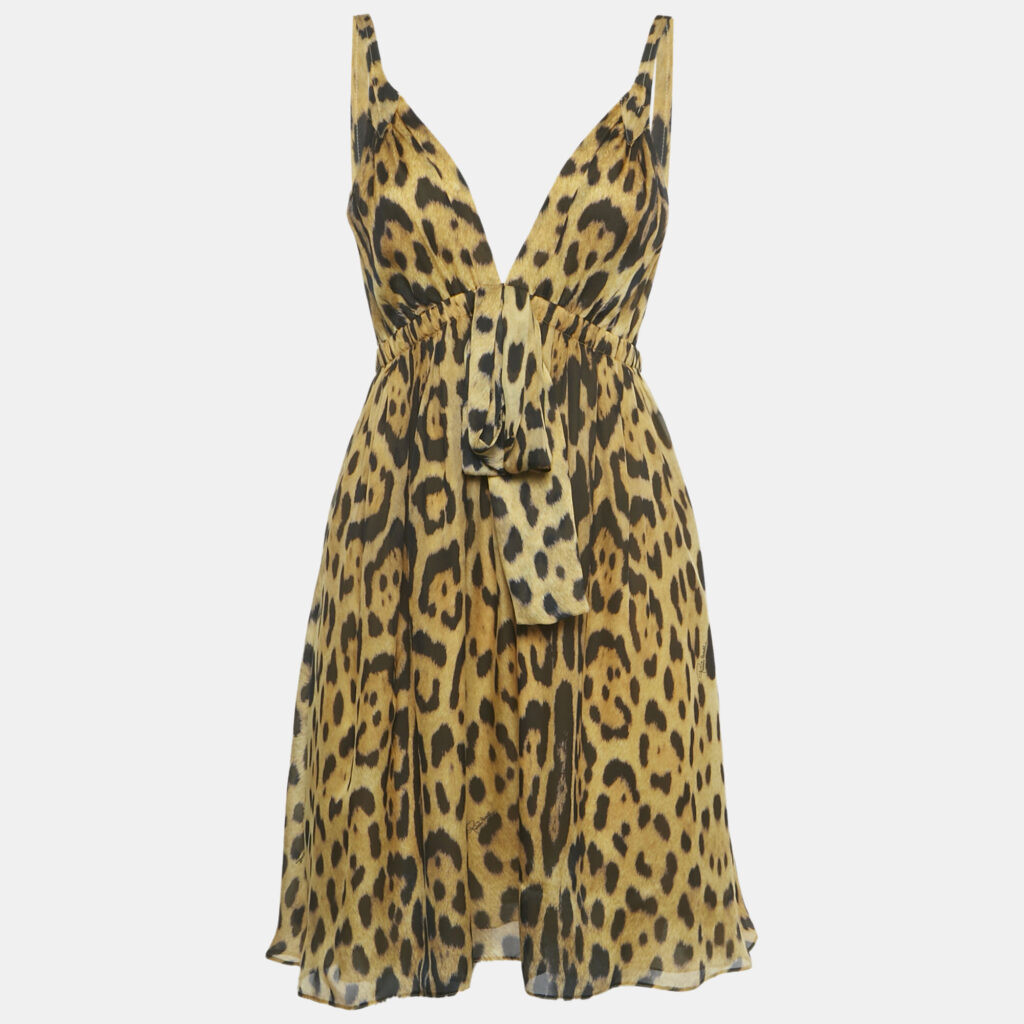 Roberto Cavalli Brown Leopard Print Silk Mini Dress M Roberto Cavalli Brown Leopard Print Silk Mini Dress M